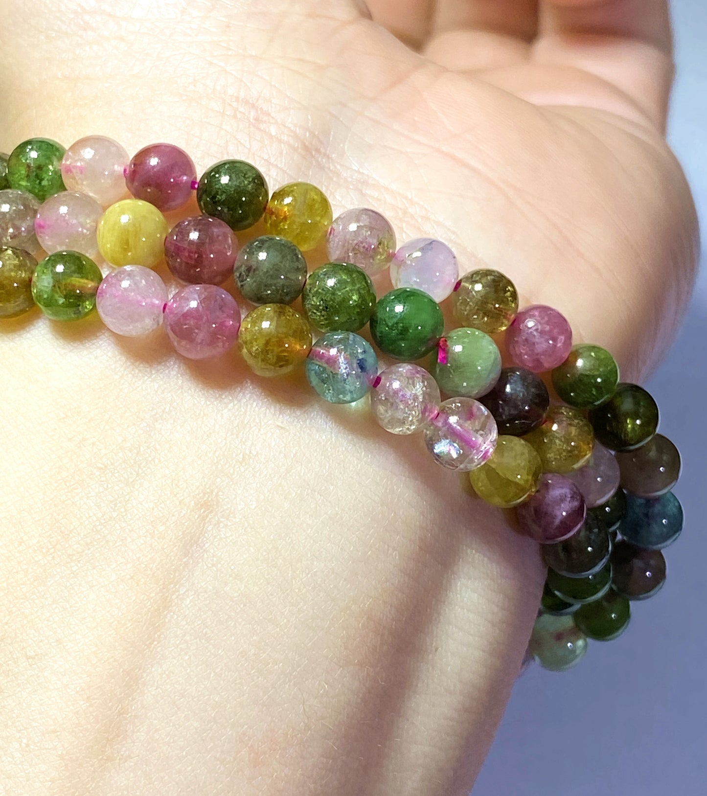 AAAA Natural Authentic Tourmaline Bracelet,Tourmaline Round Bracelet,Rainbow Tourmaline Bracelet,Crystal Bracelet ET564