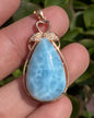 Natural Authentic Dominican Larimar Pendant,S925 Larimar Stone,Rose Gold Larimar Jewelry,Larimar Necklace for Women,Pendant Necklace,ET010