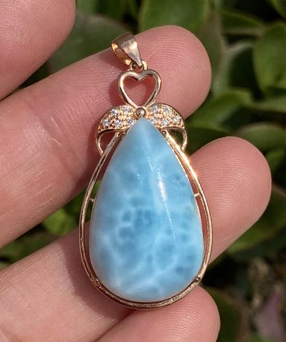 Natural Authentic Dominican Larimar Pendant,S925 Larimar Stone,Rose Gold Larimar Jewelry,Larimar Necklace for Women,Pendant Necklace,ET010