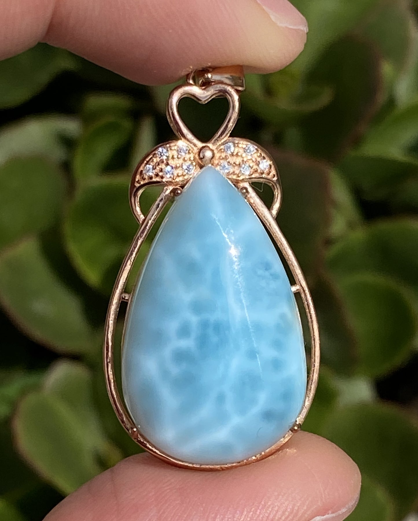 Natural Authentic Dominican Larimar Pendant,S925 Larimar Stone,Rose Gold Larimar Jewelry,Larimar Necklace for Women,Pendant Necklace,ET010