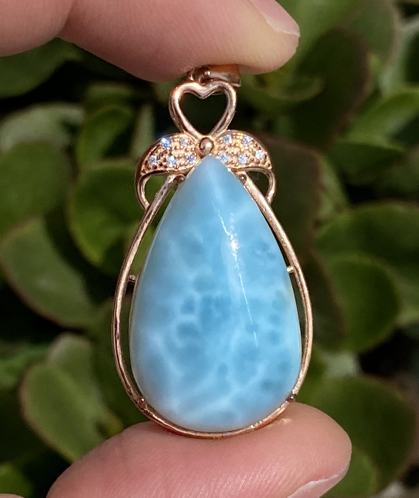 Natural Authentic Dominican Larimar Pendant,S925 Larimar Stone,Rose Gold Larimar Jewelry,Larimar Necklace for Women,Pendant Necklace,ET010