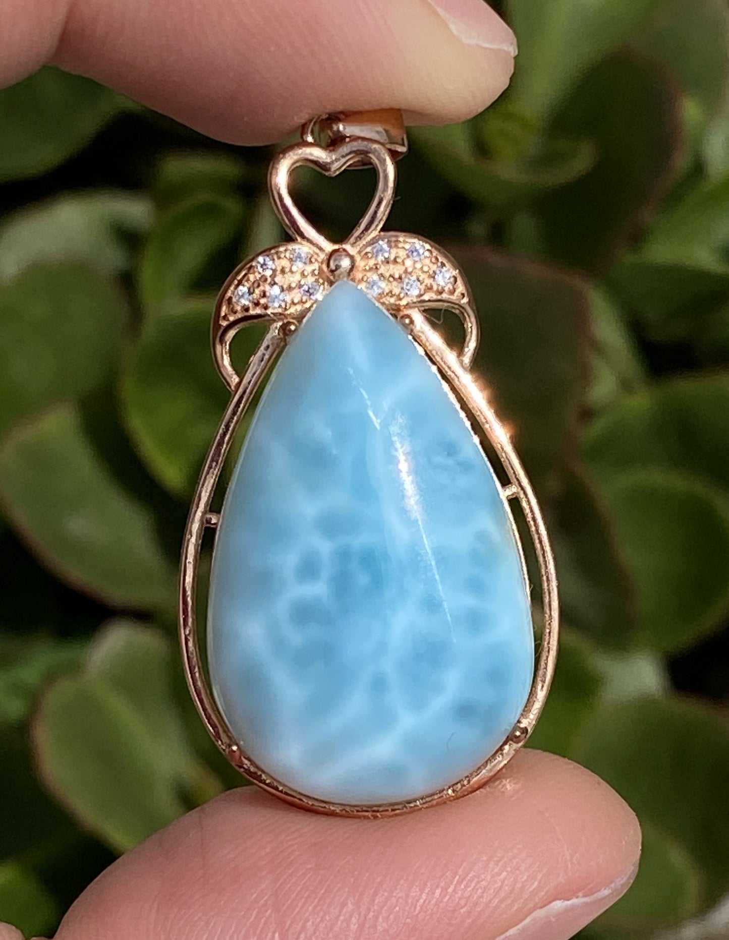 Natural Authentic Dominican Larimar Pendant,S925 Larimar Stone,Rose Gold Larimar Jewelry,Larimar Necklace for Women,Pendant Necklace,ET010