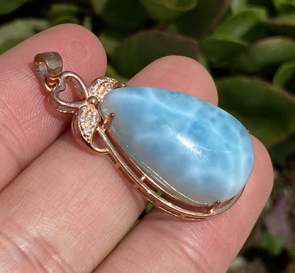 Natural Authentic Dominican Larimar Pendant,S925 Larimar Stone,Rose Gold Larimar Jewelry,Larimar Necklace for Women,Pendant Necklace,ET010