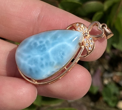 Natural Authentic Dominican Larimar Pendant,S925 Larimar Stone,Rose Gold Larimar Jewelry,Larimar Necklace for Women,Pendant Necklace,ET010