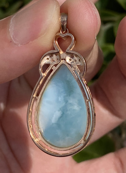 Natural Authentic Dominican Larimar Pendant,S925 Larimar Stone,Rose Gold Larimar Jewelry,Larimar Necklace for Women,Pendant Necklace,ET010