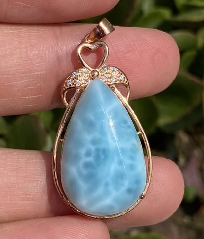 Natural Authentic Dominican Larimar Pendant,S925 Larimar Stone,Rose Gold Larimar Jewelry,Larimar Necklace for Women,Pendant Necklace,ET010