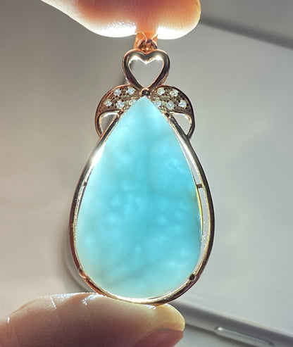 Natural Authentic Dominican Larimar Pendant,S925 Larimar Stone,Rose Gold Larimar Jewelry,Larimar Necklace for Women,Pendant Necklace,ET010