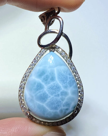 AAA+ Natural Authentic Dominican Larimar Pendant,Larimar Necklace,Crystal Pendant,Gems Pendant ET177