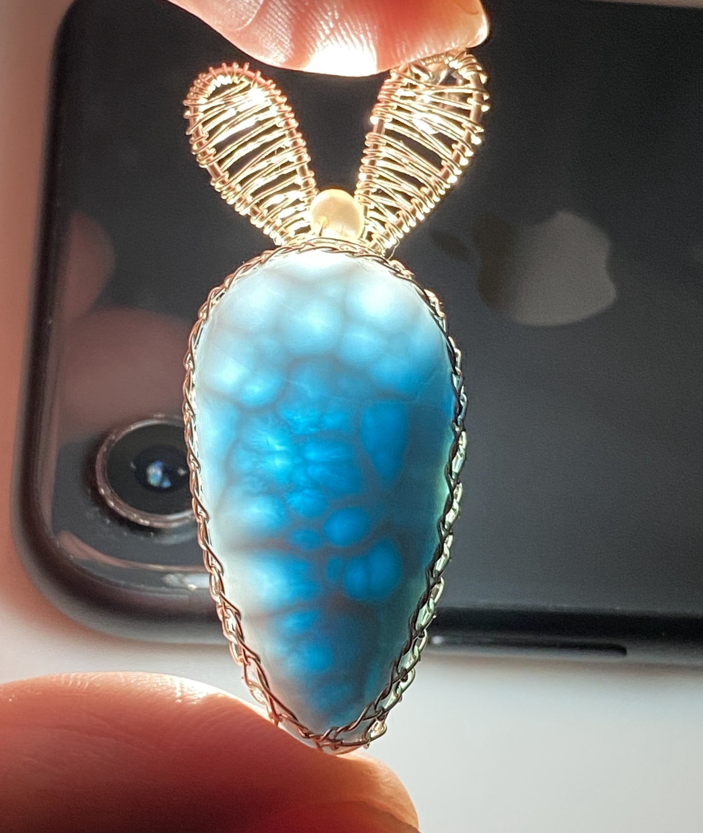 AAA+ Natural Authentic Dominican Larimar Pendant,Gems Jewelry,Gems Pendant,Crystal Pendant,ET373