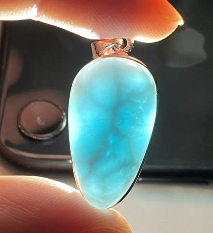 AAAA Natural Authentic Dominican Larimar Pendant,Gems Jewelry,Gems Pendant,Crystal Pendant,ET395