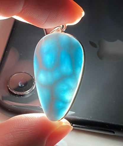 AAAA Natural Authentic Dominican Larimar Pendant,Gems Jewelry,Gems Pendant,Crystal Pendant,ET400