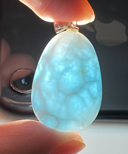 AAAA Natural Authentic Dominican Larimar Pendant,Gems Jewelry,Gems Pendant,Crystal Pendant,ET407