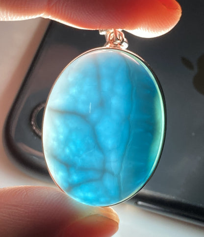 AAA+ Natural Authentic Dominican Larimar Pendant,Gems Jewelry,Gems Pendant,Crystal Pendant,ET527