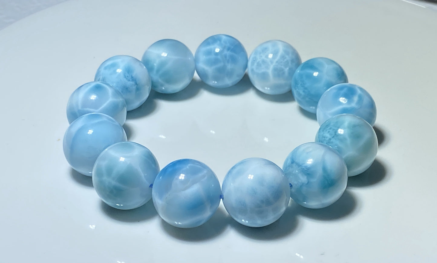 AAAA Natural Authentic Dominican Larimar Bracelet,Gems Jewelry,Gems Bracelet,18mm Bracelet,Crystal Bracelet ET681