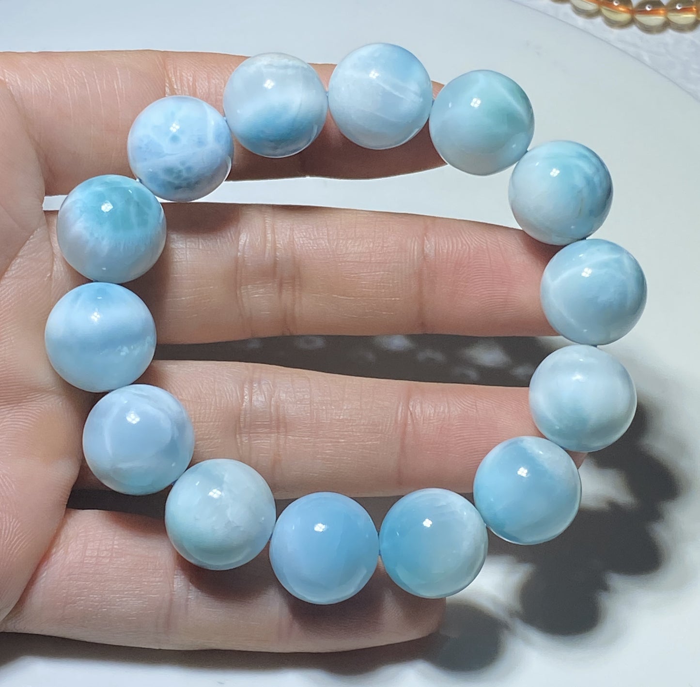 AAA Natural Authentic Dominican Larimar Bracelet,Gems Jewelry,Gems Bracelet,16mm Bracelet,Crystal Bracelet ET683